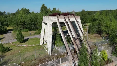 Pan Around Old Mine Elevator Structure With Drone Stock Footage 201617209