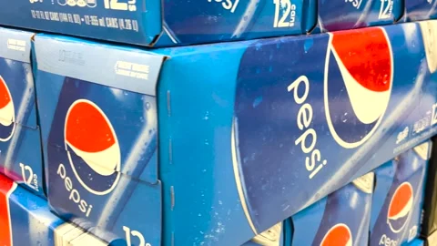 Pan around of a Pepsi and Mountain Dew display in a retail store Stock Footage 175483834