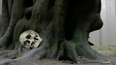 Pan around Tree to Skull Stock Footage 171097718