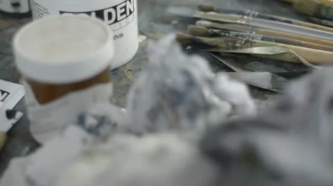 Pan of art materials Stock Footage 12601386