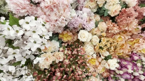Pan on artificial flowers. Exclusive Stock Footage 234217860