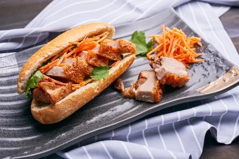 Pan-Asian dish setup on the dark table Stock Photos