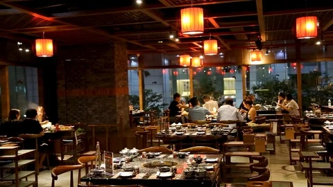 Pan of authentic chinese hot pot restaurant Stock Footage 126267714