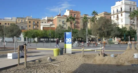 A pan of barceloneta beach Stock Footage 236165922