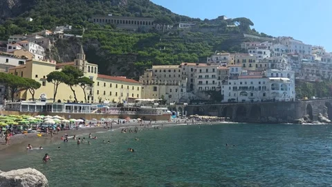 Pan of beach in Amalfi Stock Footage 345370752