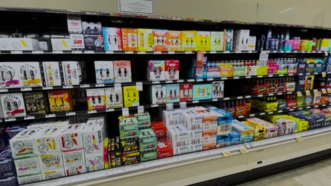 Pan Beer section in a retail grocery store and wall decor Stock Footage 198083028