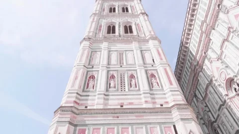 Pan up from below of bell tower, Santa Maria del Fiore Cathedral, Florence Italy Stock Footage 307554487