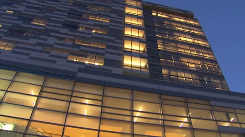 Pan between buildings at dusk Stock Footage 50633493