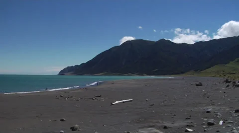 Pan black sand beach Stock Footage 33530850