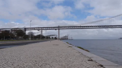 Pan of a bridge in Lisbon Stock Footage 69008826