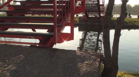 Pan Of The Bridge Over The Water Stock Footage 34011808