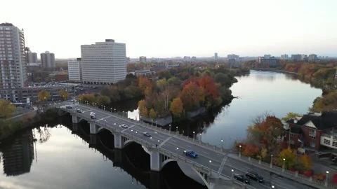 Pan of a bridge with traffic - drone Stock Footage 289110157