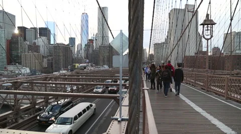 Pan from Brooklyn bridge to Manhattan Stock Footage 50064648