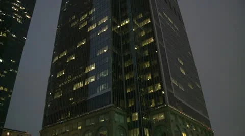 Pan of Building at Night Downtown Los Angeles Stock Footage