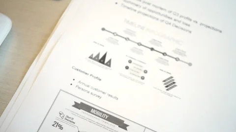 Pan from Business documents to hands typing on a computer keyboard Stock Footage 112164273