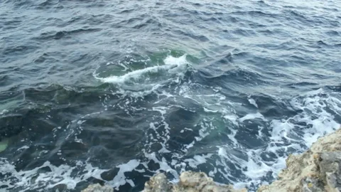 Pan camera movement on the waves into the sea, rocks, waves and underwater Video stock 94182427