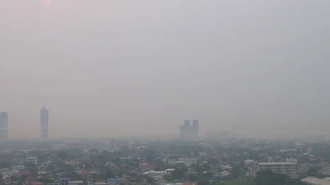 Pan camera Pollution concept. Pm 2.5 or Particulate matters on the air  Stock Footage 139762246