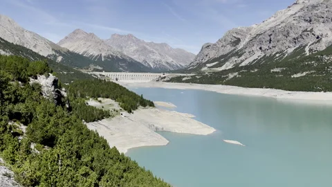 Pan on Cancano Lakes and dam panorama - Scenic Stelvio National Park 스톡 동영상 328413053