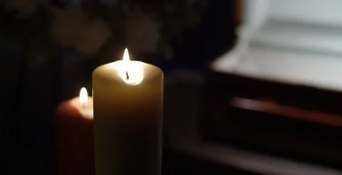 Pan from candle to coffin Stock Footage 108515219