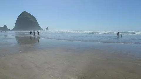 Pan of Cannon Beach Stock Footage 92454132