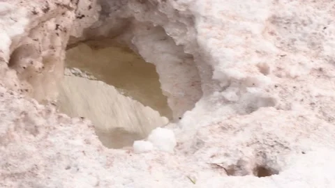 Pan of Cascading water under ice and snow Copper Falls SP Wisconsin Stock Footage 232291911