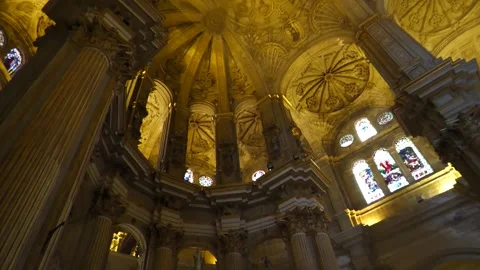 Pan From Cathedral Ceiling to Crucifix in Malaga Cathedral Stock Footage 336007671