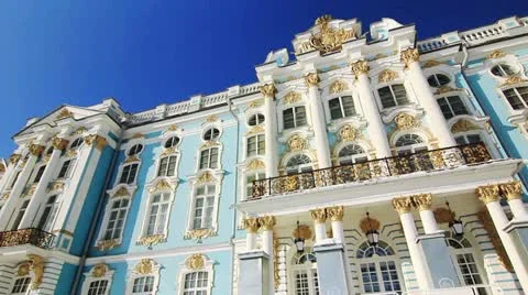PAN: Catherine Palace Front in Pushkin city, St. Petersburg, Russia Stock Footage 22072350