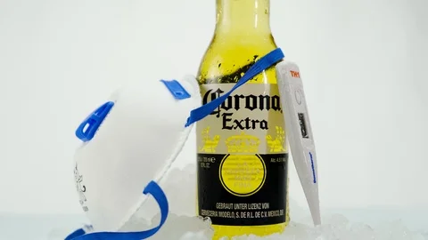 Pan Up Centered Beer Corona Face Mask Stock Footage 125911687