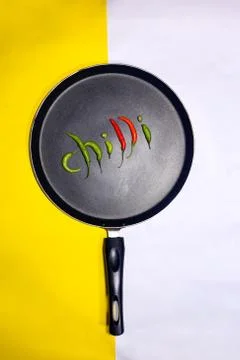Pan with Chilly in a cooking pan creative ideas, cooking ideas Stock Photos