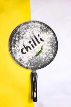 Pan with Chilly in a cooking pan creative ideas, cooking ideas Stock Photos