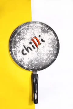 Pan with Chilly in a cooking pan creative ideas, cooking ideas Stock Photos