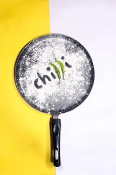 Pan with Chilly in a cooking pan creative ideas, cooking ideas Stock Photos