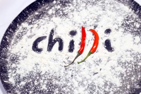 Pan with Chilly in a cooking pan creative ideas, cooking ideas Stock Photos