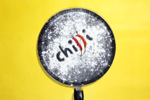Pan with Chilly in a cooking pan creative ideas, cooking ideas Stock Photos