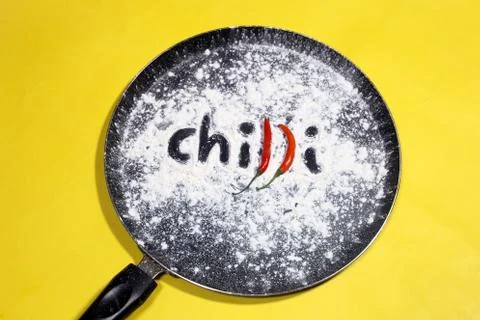 Pan with Chilly in a cooking pan creative ideas, cooking ideas Stock Photos