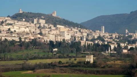 Pan of the city of Assisi Stock Footage 130258959