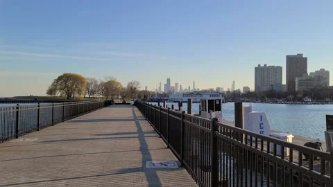 Pan of a city at the lake Stock Footage 144475712