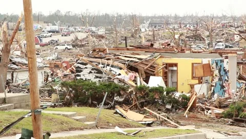 Pan of Clean Up After Tornado (HD) c Stock Footage 5438218