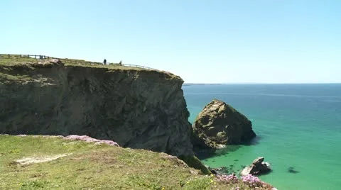 Pan of the cliffs in cornwall Stock Footage 21448119