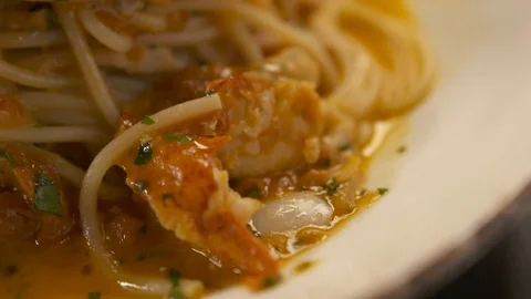 Pan up close up of lobster pasta  動画素材 112660483