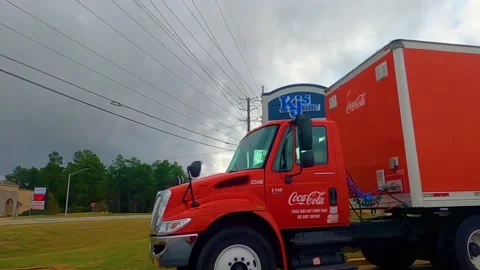 Pan of a Coca Cola truck Stock Footage 142960858