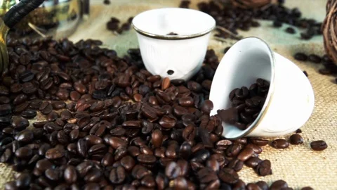 Pan Coffee Beans Slow Motion Stock Footage