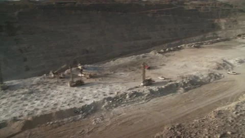 A pan of a construction site on an opencast mine Stock Footage 312400502