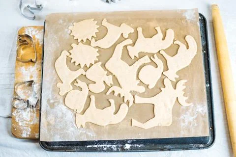 The pan of cookies in the forms of animals Stock Photos