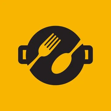 Pan cooking fork spoon simple modern taste logo design vector icon illustrati Stock Illustration
