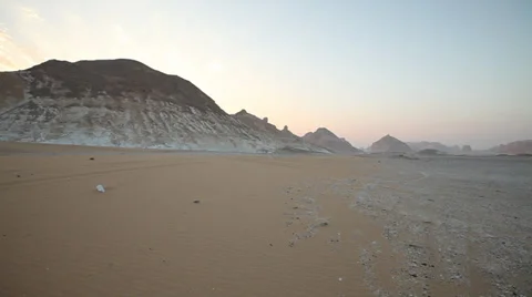 Pan at dawn in the Agabat, White Desert, Egypt Stock Footage 35414948