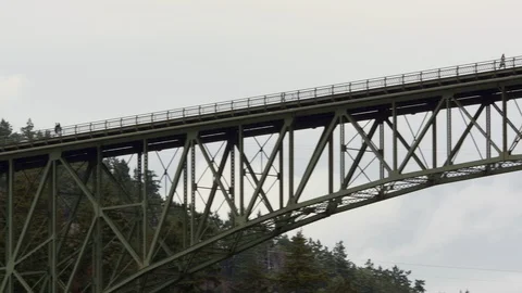 Pan of Deception Pass Bridge, Washington State. Stock Footage 99053328