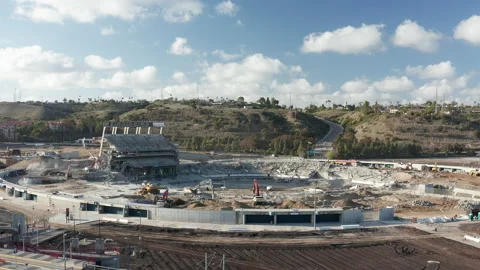Pan of demolition work at Qualcomm stadium in San Diego Stock Footage 150195730