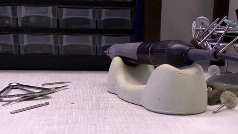 Pan: Dental instruments used in prosthetic dentistry in a dental laboratory Video stock 76778703
