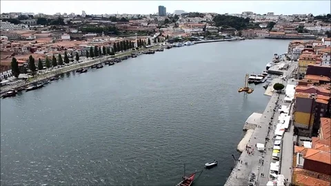 Pan of Douro River Top View from Dom Luís I Bridge in Porto, Portugal Stock Footage 77838866